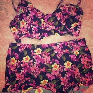 Two piece high waisted bathing suit.